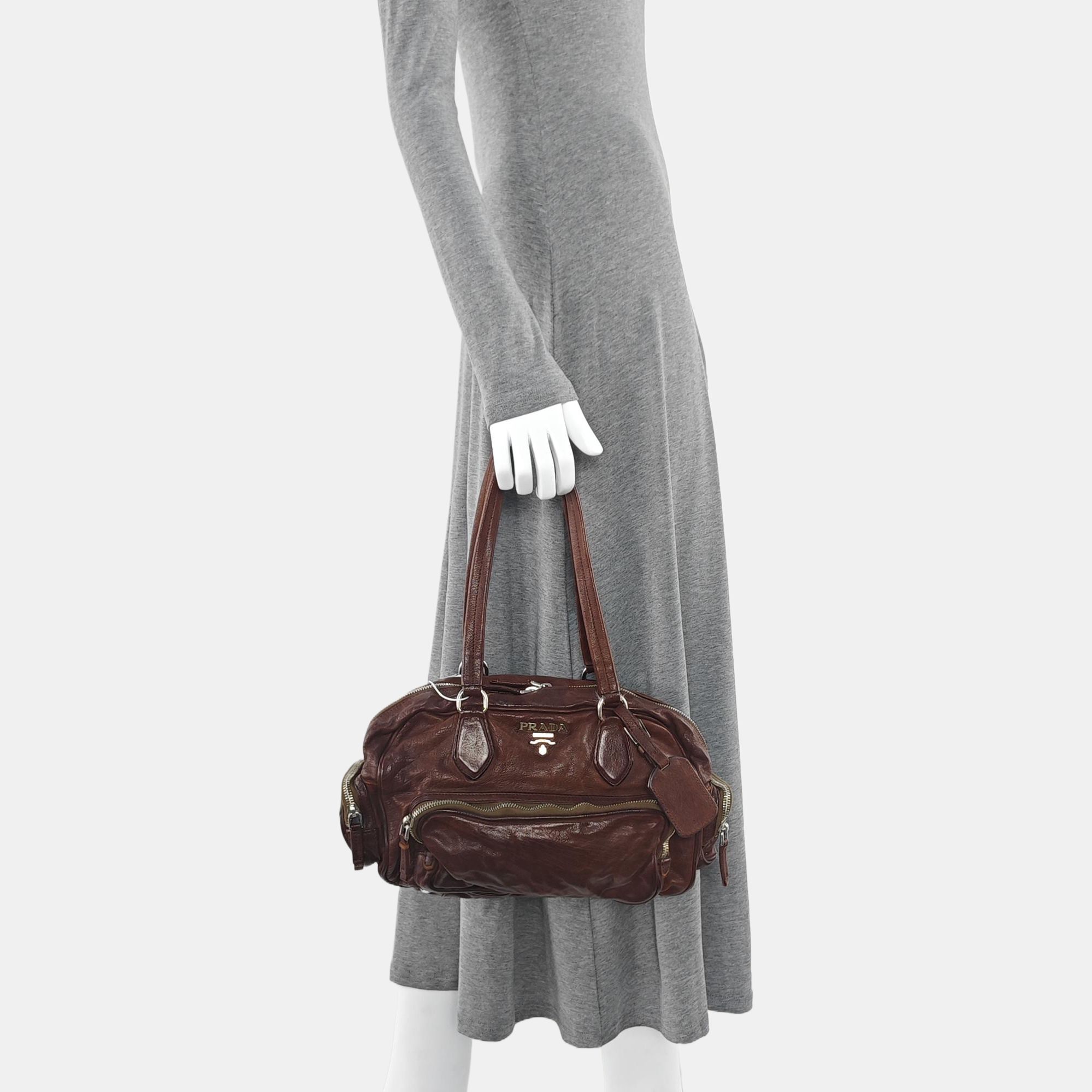 Calfskin Top Handle Bag Brown