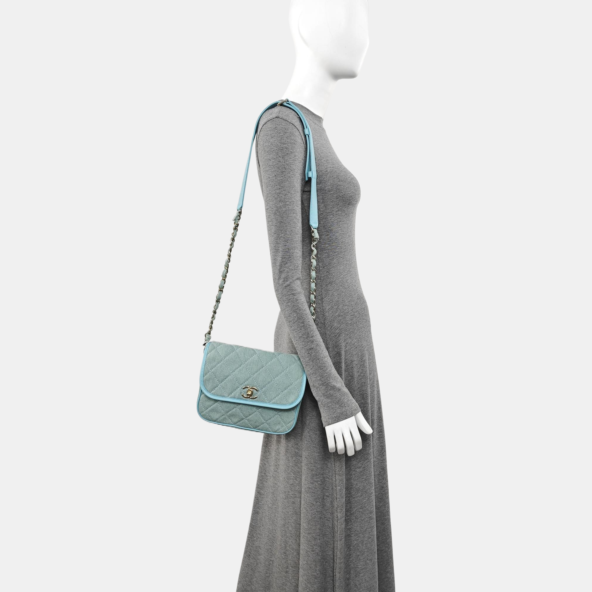 Quilted Denim Shoulder Bag Blue