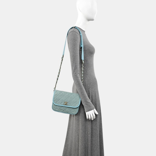 Quilted Denim Shoulder Bag Blue