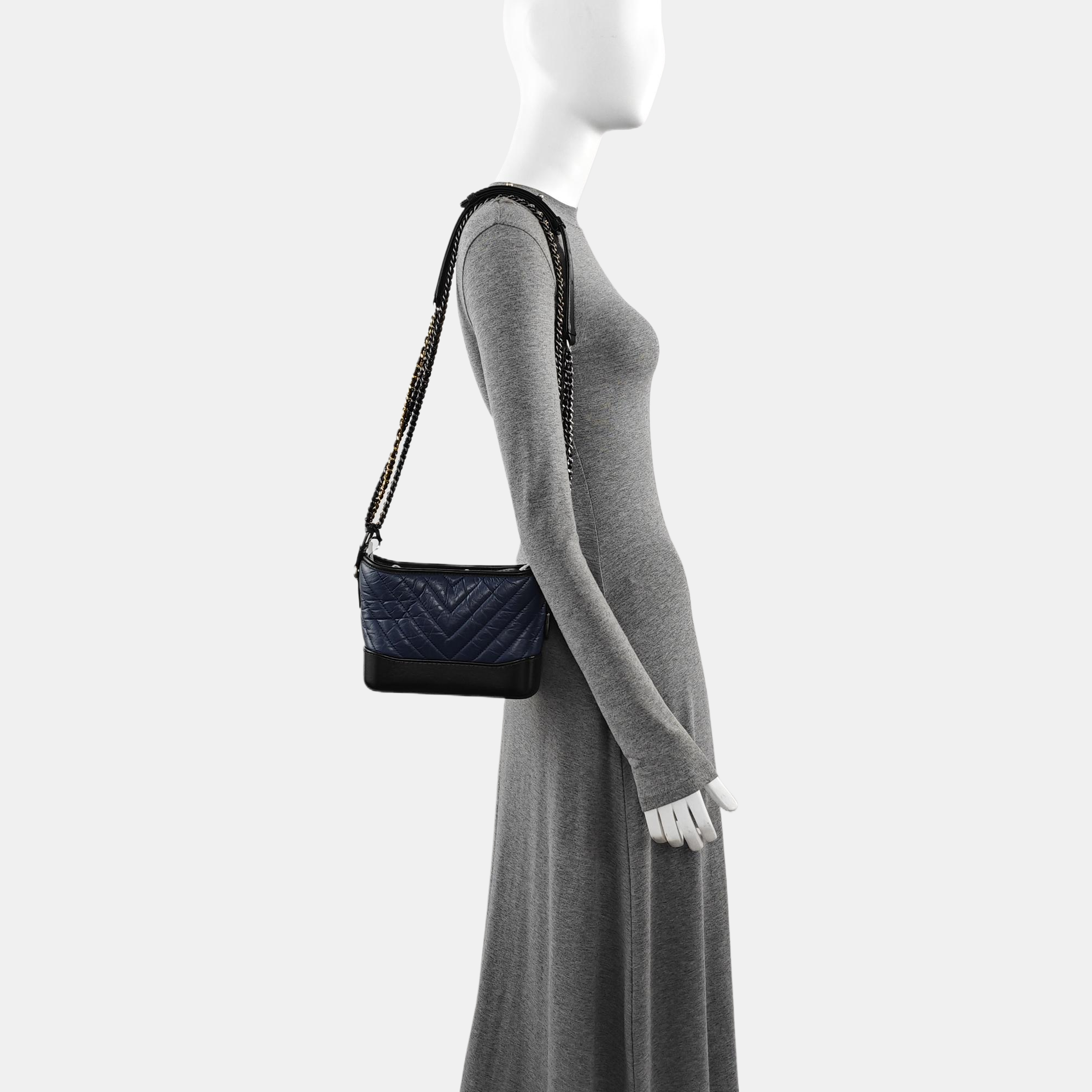 GABRIELLE Small Chevron Calfskin Blue
