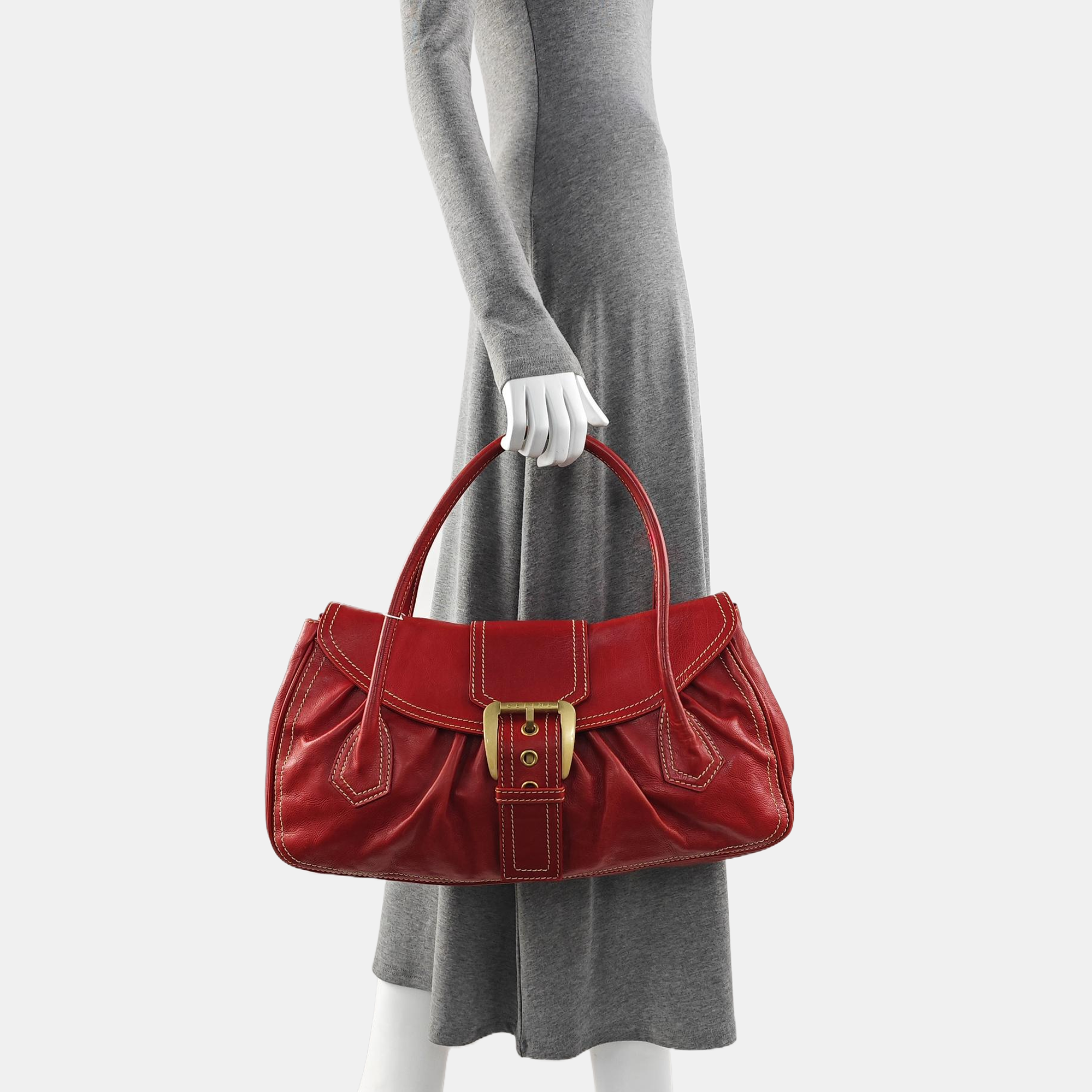 Calfskin Top Handle Bag Red
