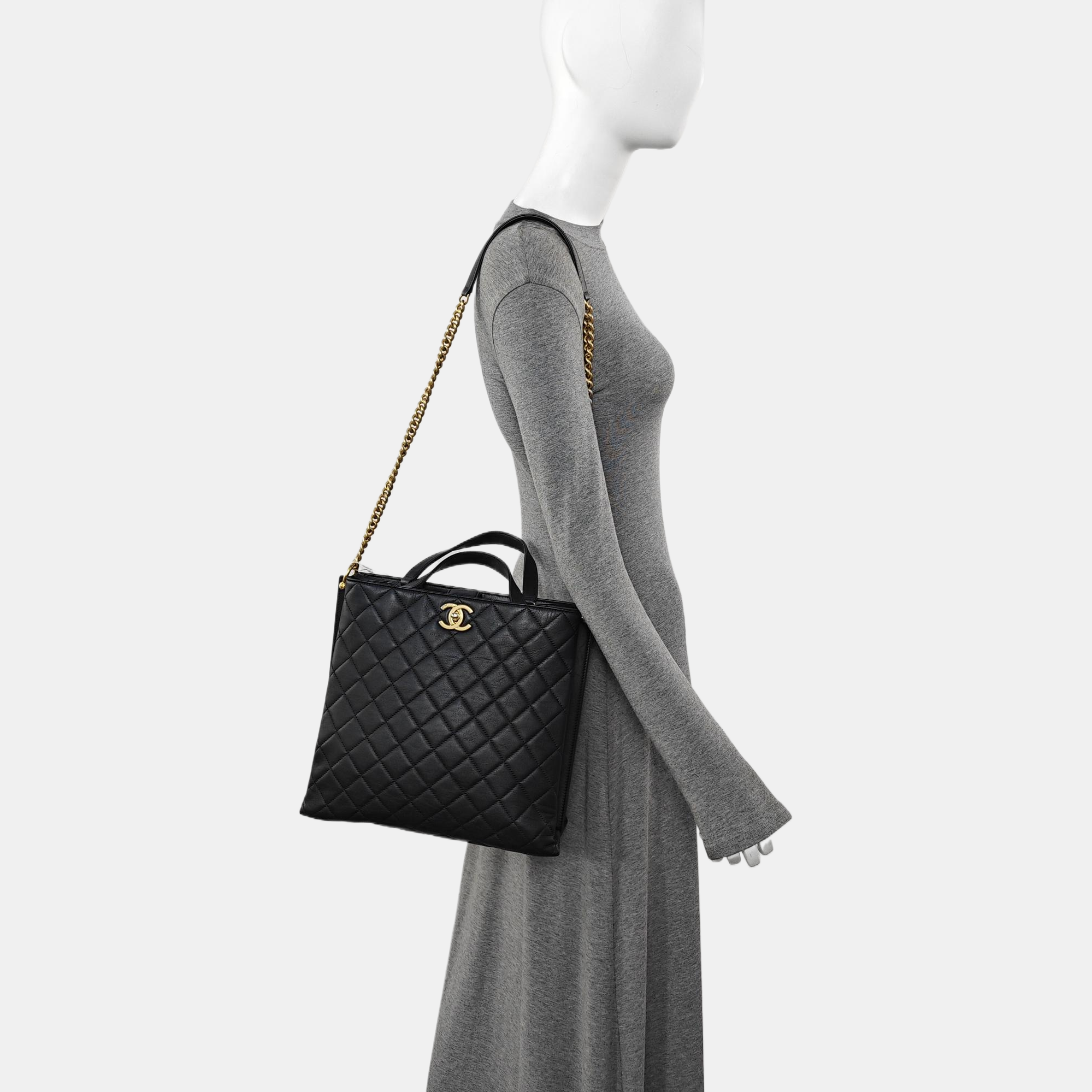 Quilted Calfskin Tote Bag Black
