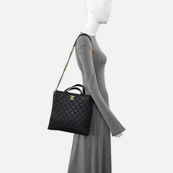 Quilted Calfskin Tote Bag Black