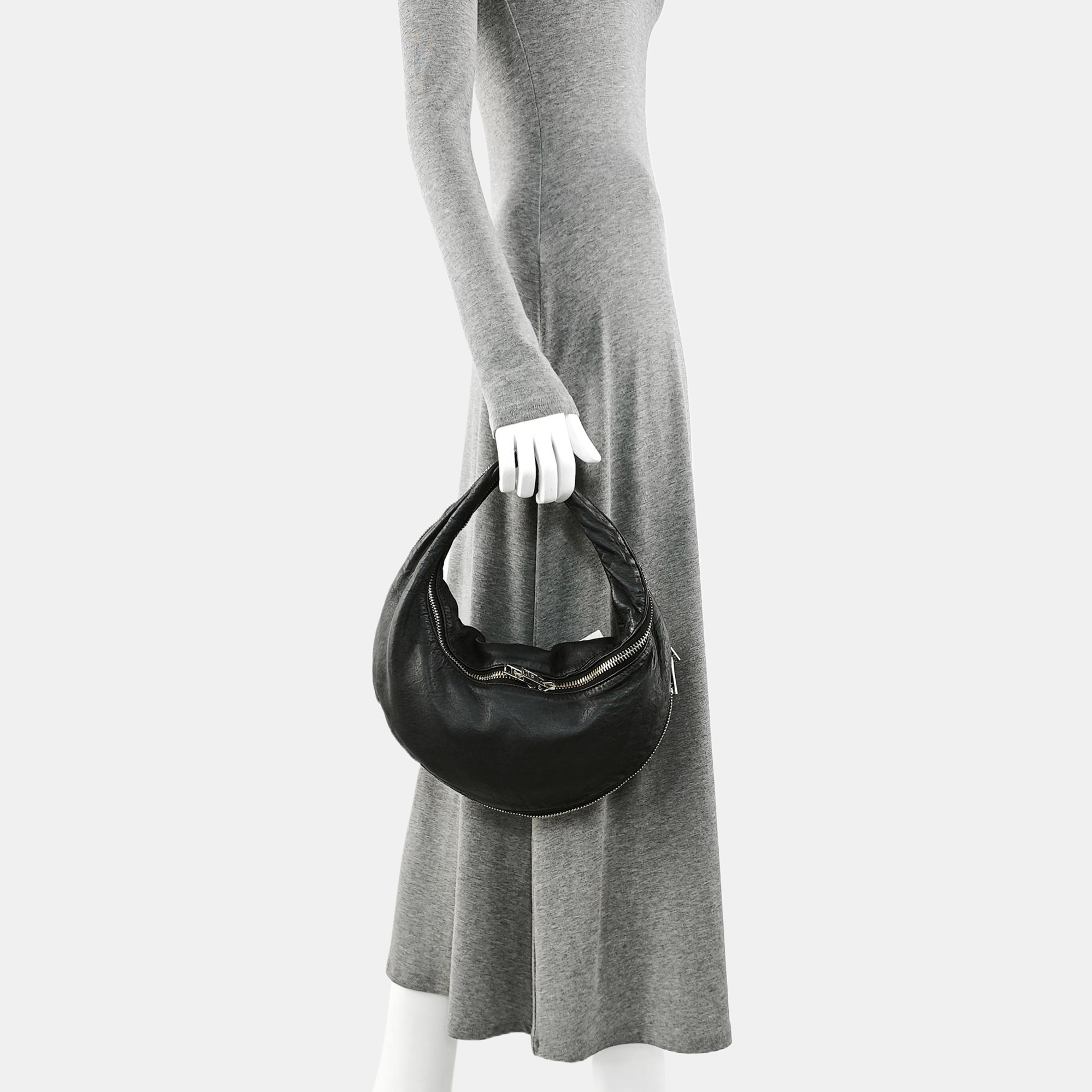 Leather Top Handle Bag Black