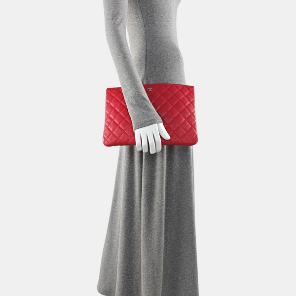 Quilted Lambskin Clutch Red