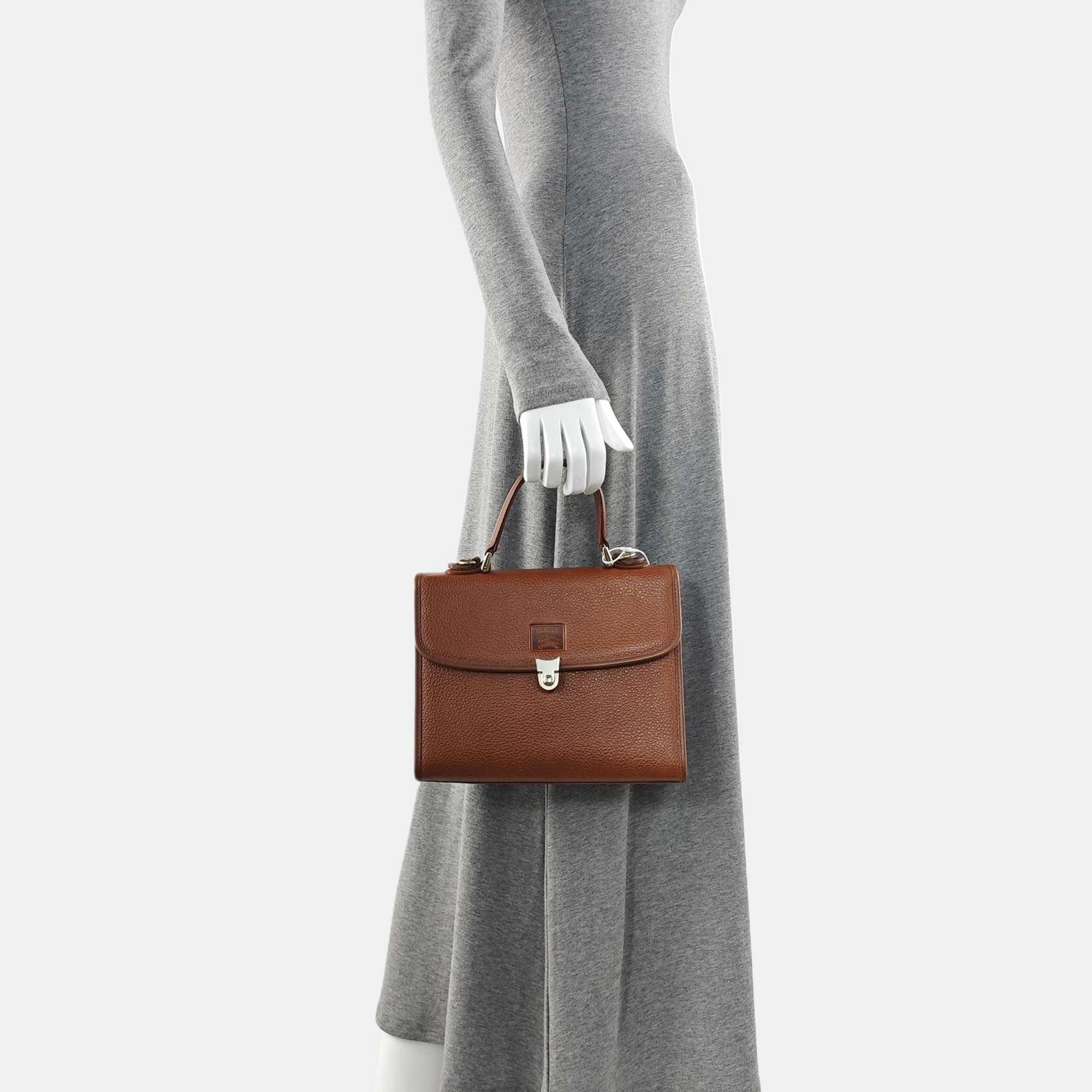 Calfskin Top Handle Bag Brown