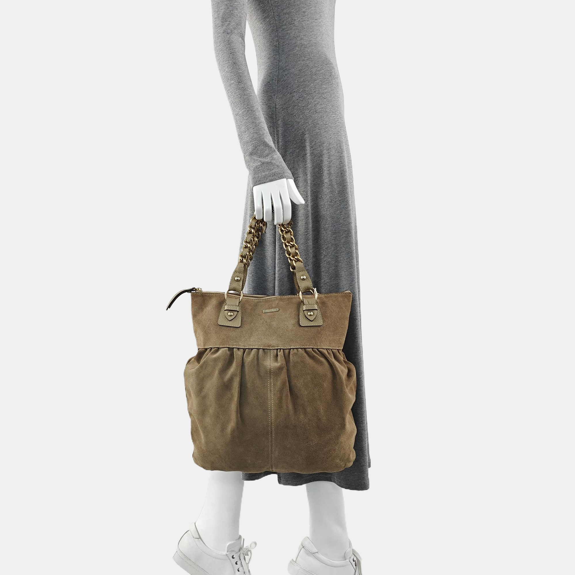 Suede Top Handle Bag Brown