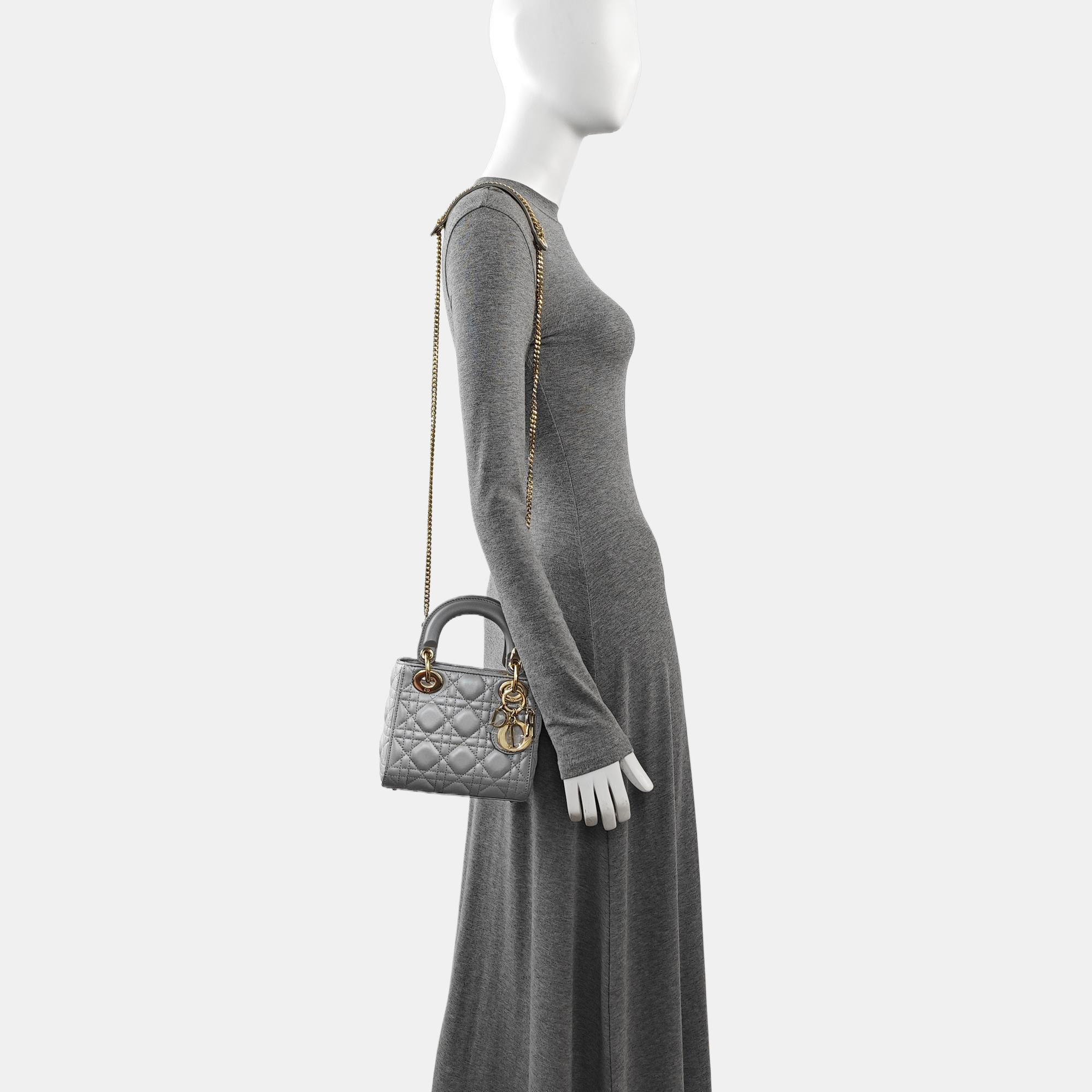 Lady Dior Mini Cannage Lambskin Gray