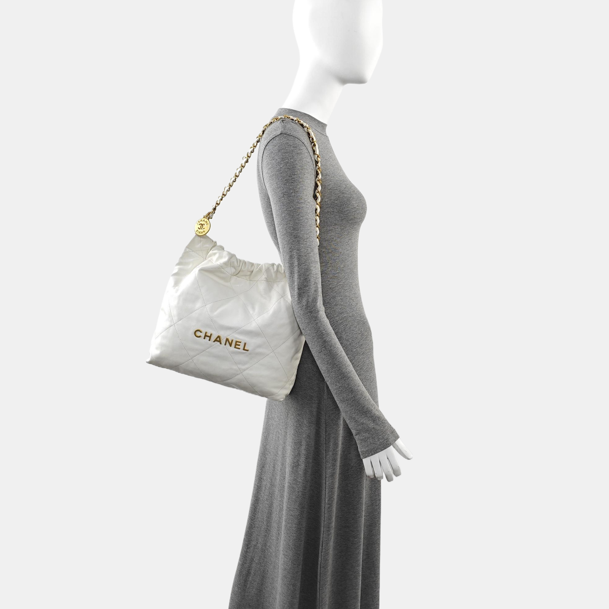 CHANEL 22 Small Quilted Calfskin White