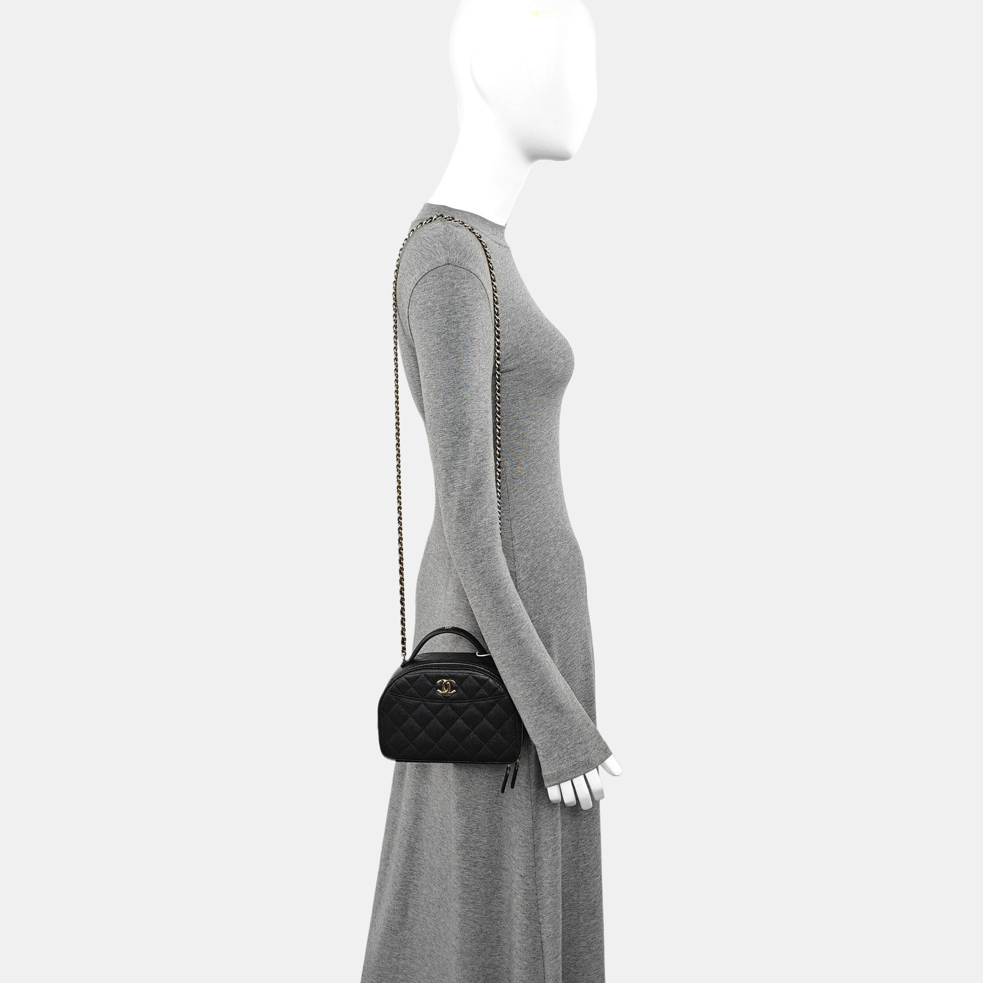 Quilted Grained Calfskin Shoulder Bag Black