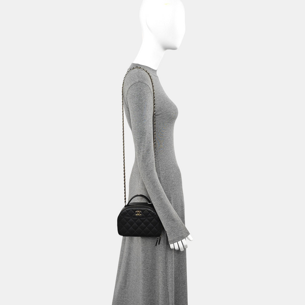 Quilted Grained Calfskin Shoulder Bag Black