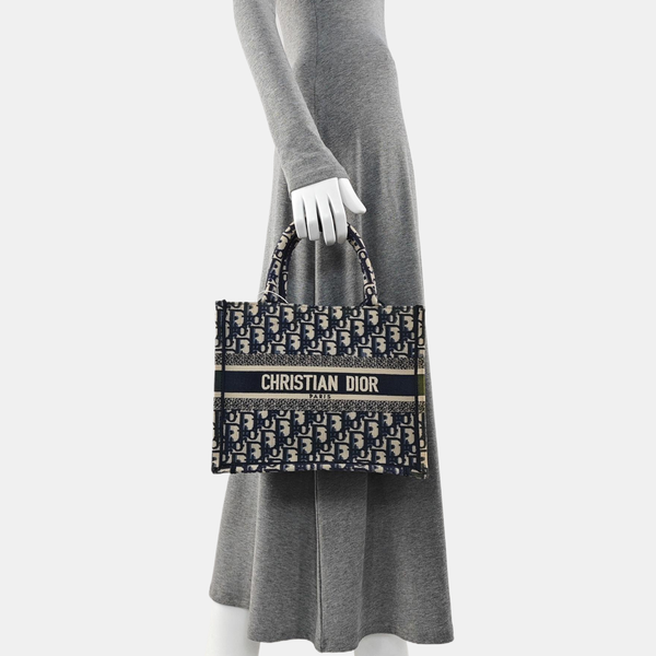Bolso de mano Dior Book Tote pequeño de lona Oblique azul