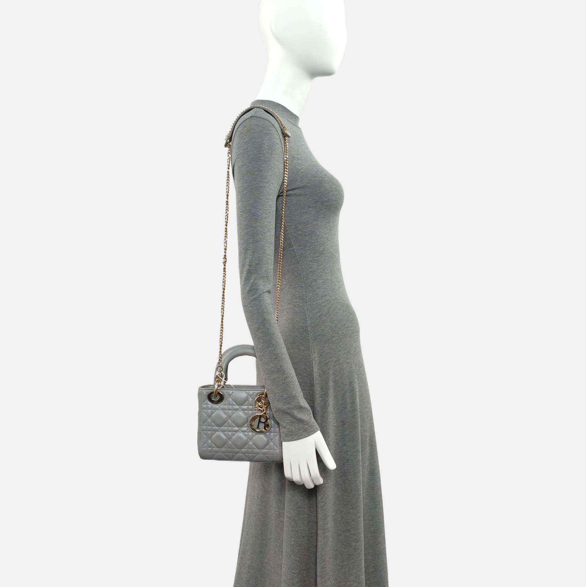 Lady Dior Mini Cannage Lambskin Gray
