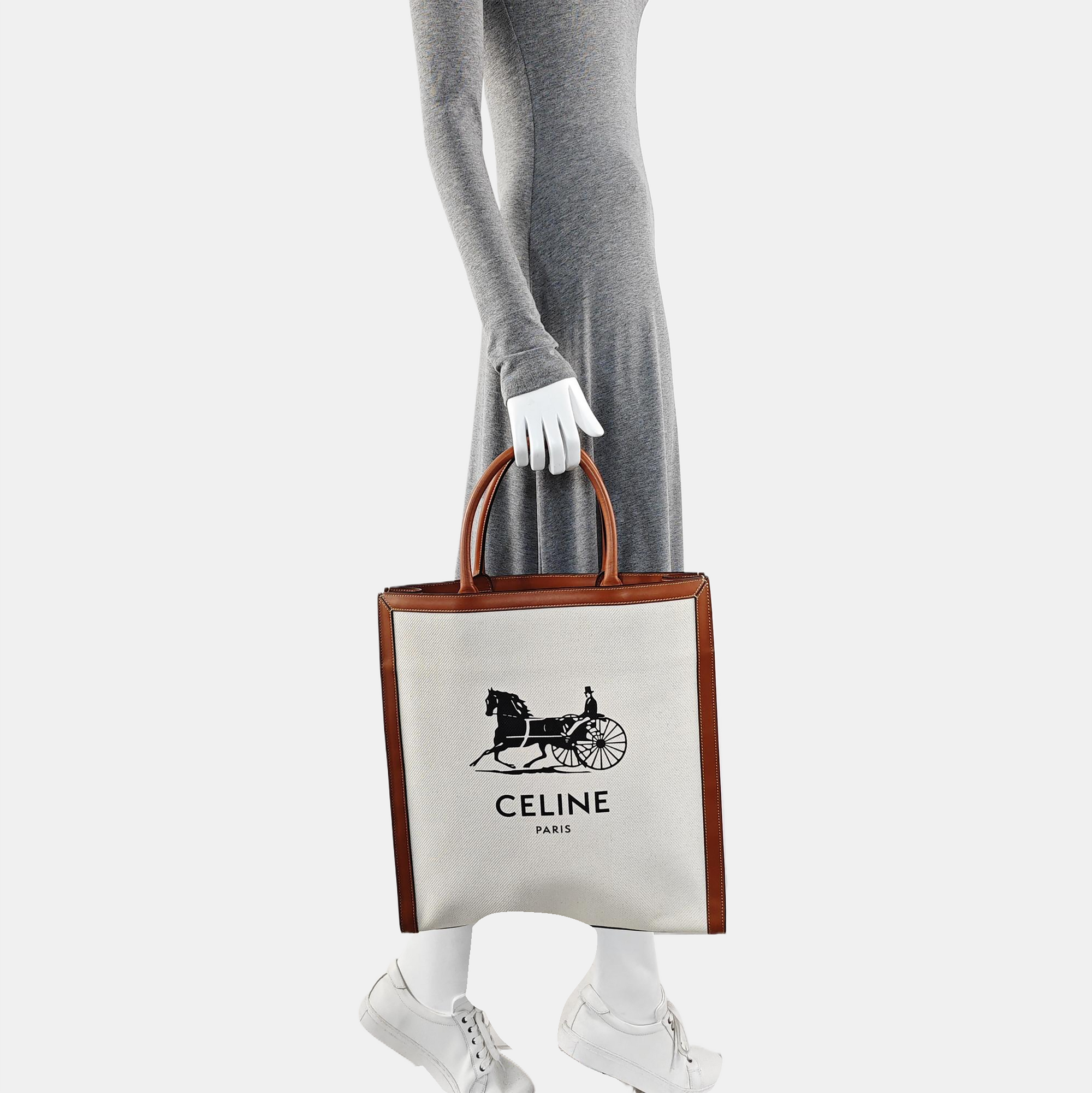 Authenticated pre-owned  CABAS CELINE Medium Canvas Beige - Top Handle Bag at Looply