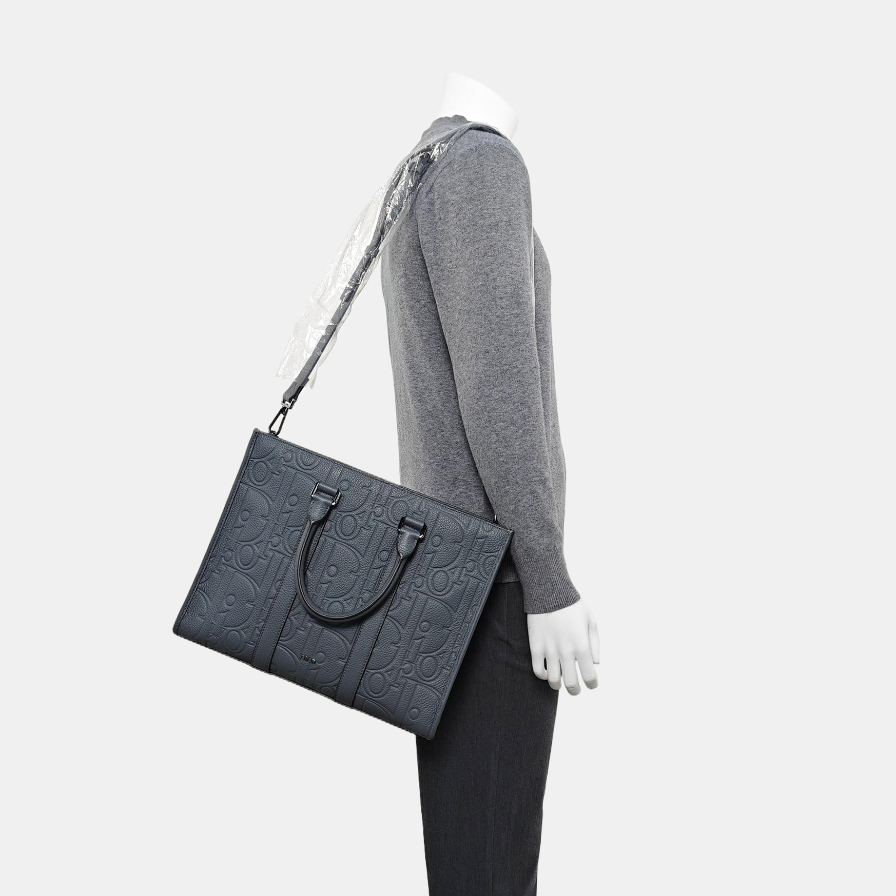 East/west Satchel Oblique Calfskin Gray
