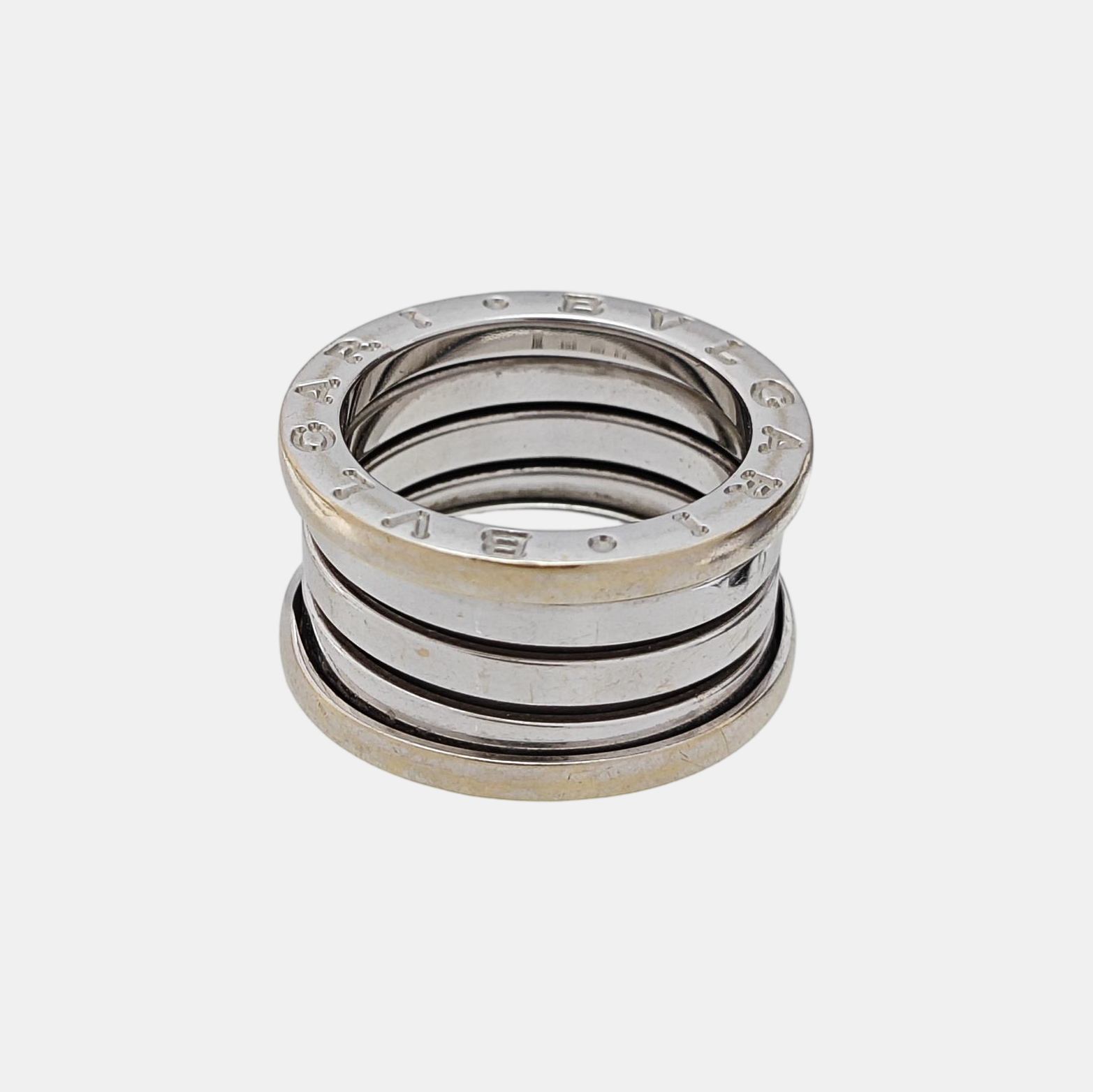 B.ZERO1 18k White Gold Silver Ring EU 50