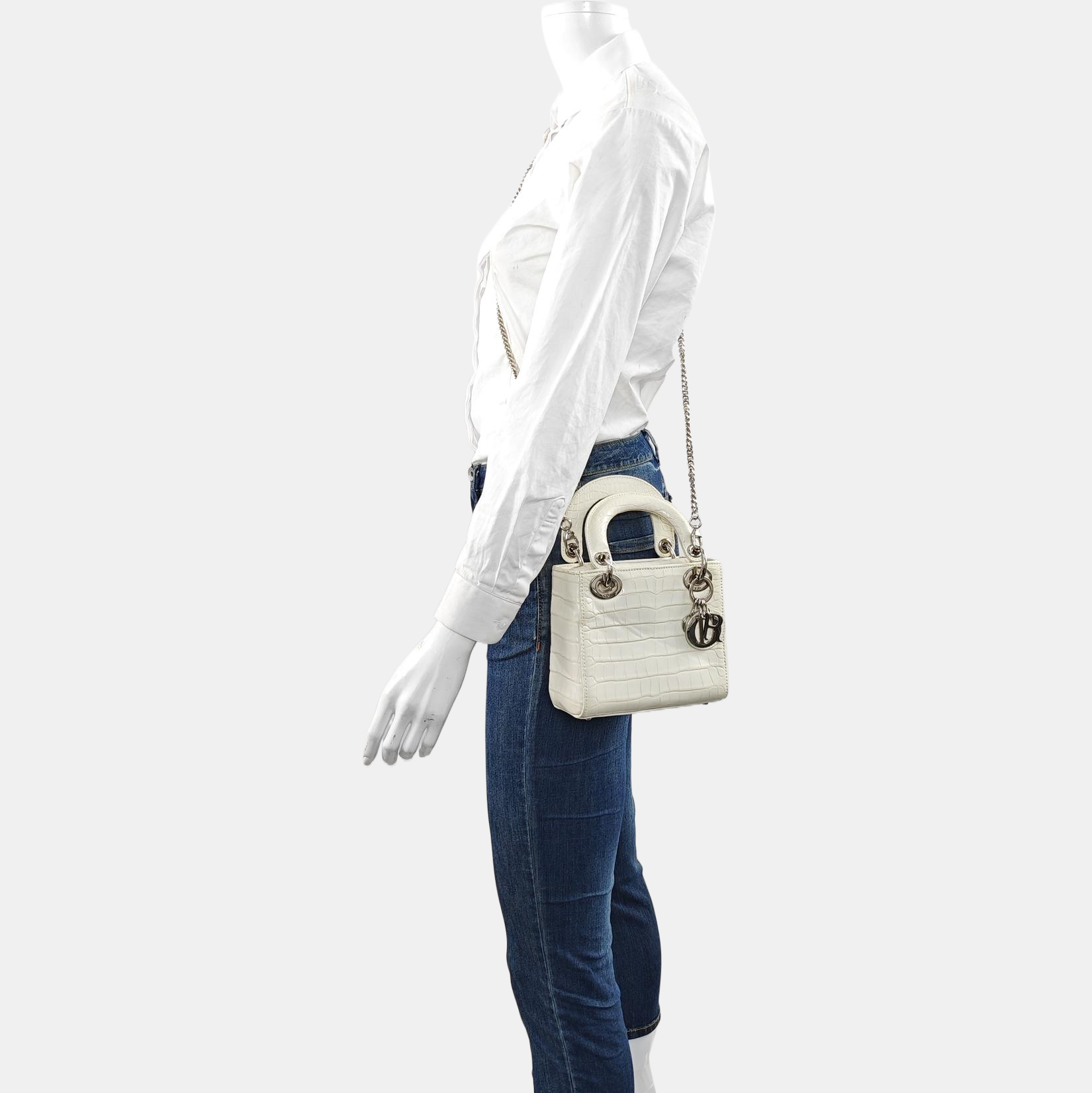 Lady Dior Mini Crocodile White