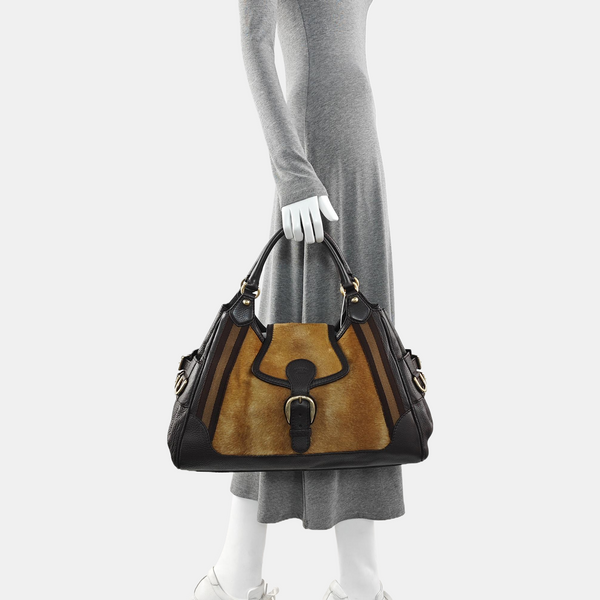 Calfskin Top Handle Bag Brown