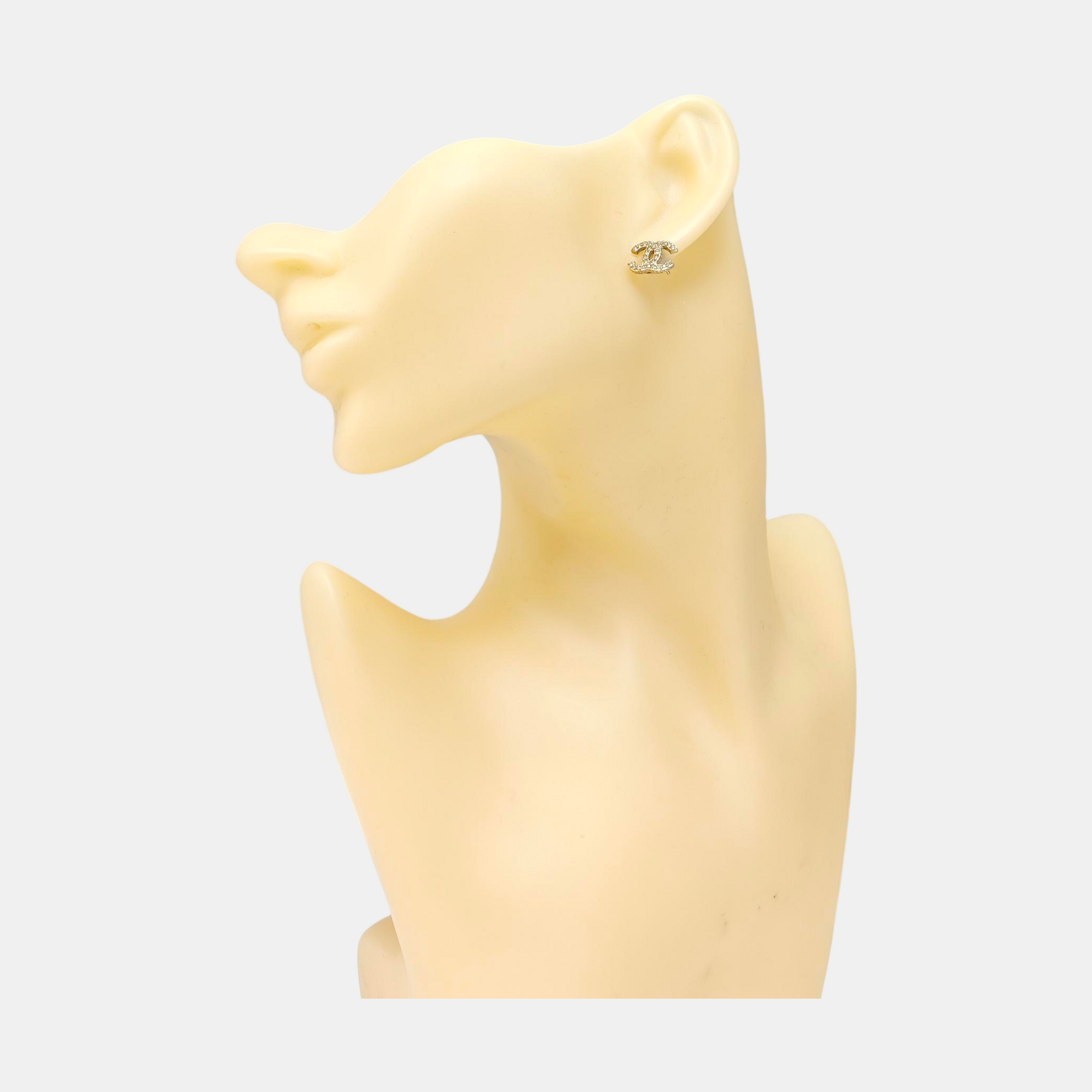 CC Logo Metal Gold Stud Earrings