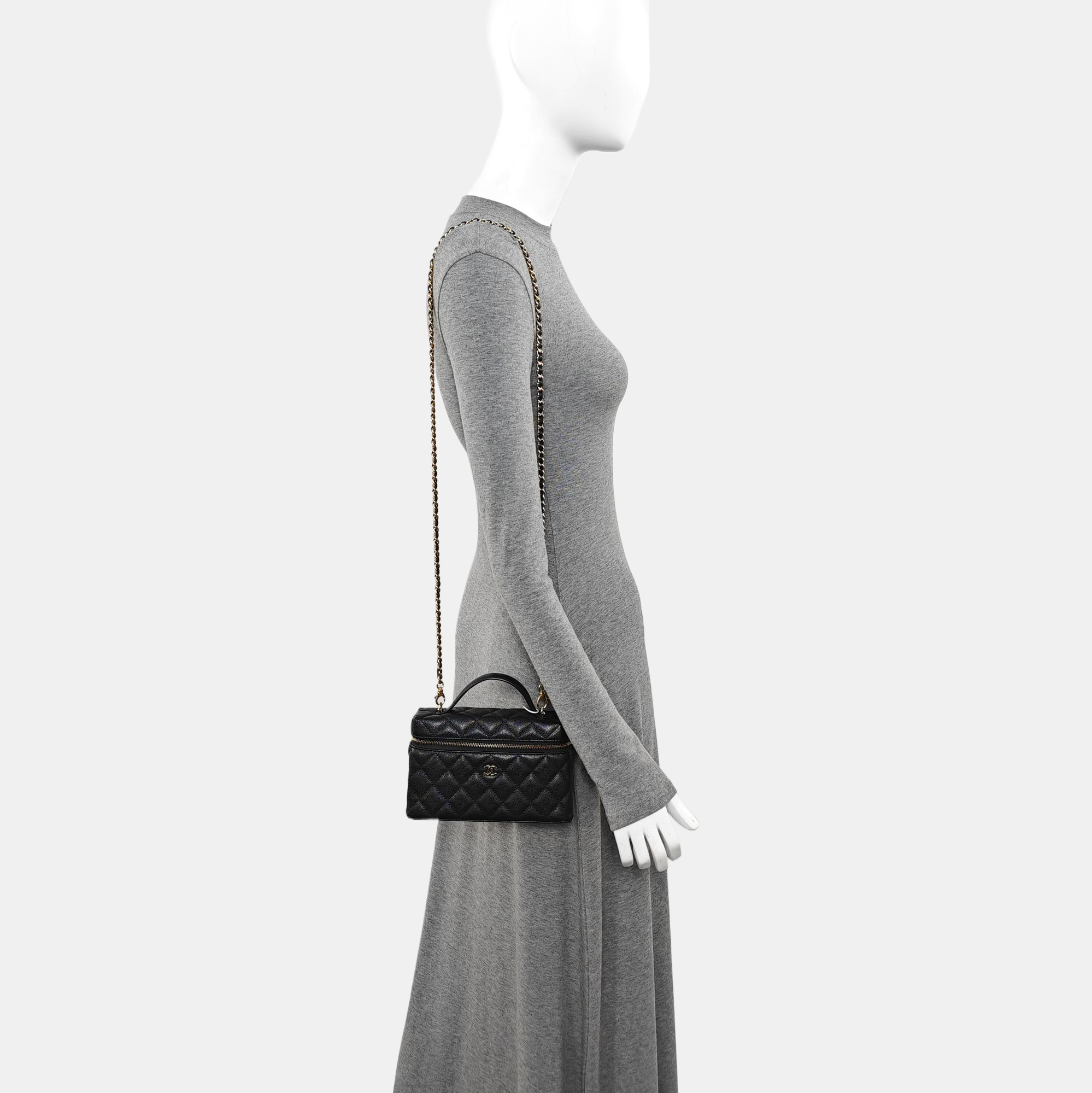 Quilted Grained Calfskin Shoulder Bag Black