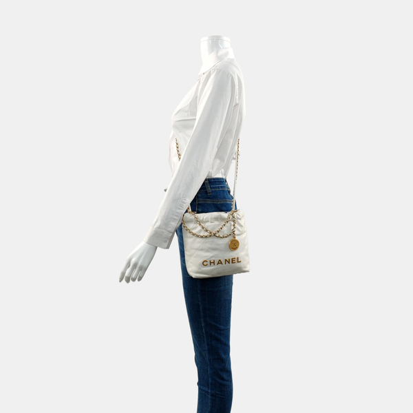 Authenticated pre-owned  CHANEL 22 Mini Quilted Calfskin White - Tote Bag at Looply