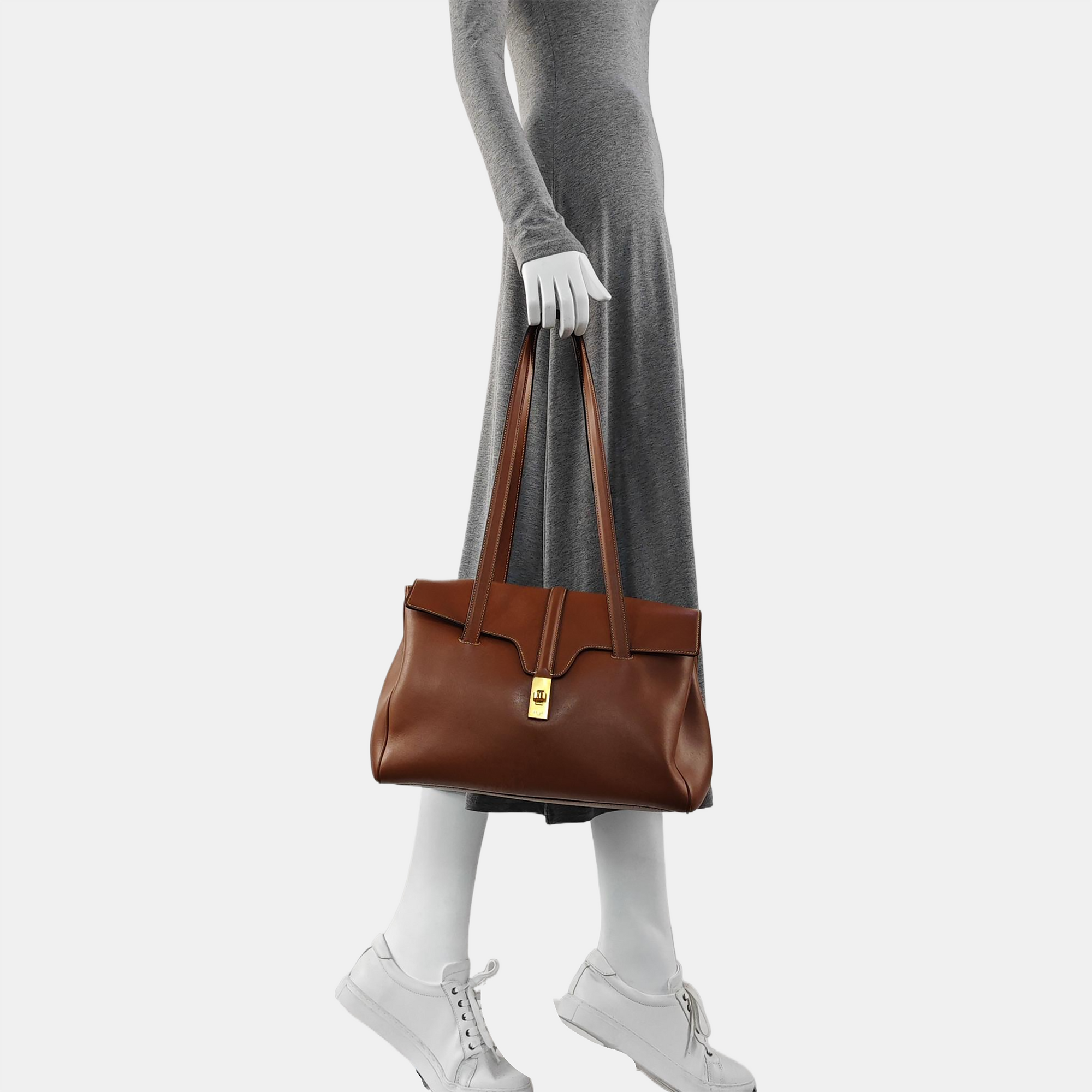 Authenticated pre-owned  16 Medium Calfskin Brown - Top Handle Bag at Looply