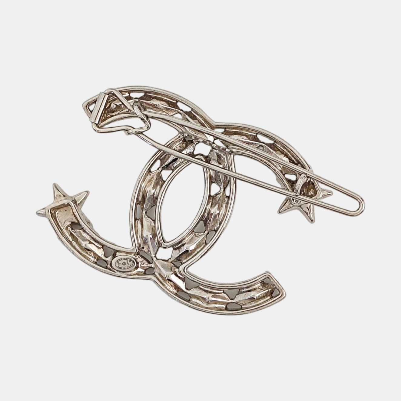 CC Logo Metal Silver Brooch