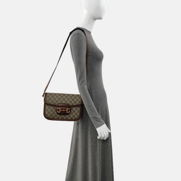Horsebit 1955 Medium Monogram Coated Canvas Beige
