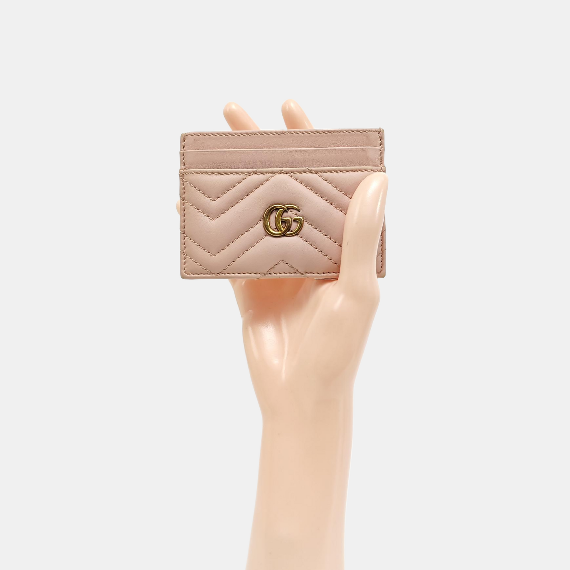 GG Marmont Mini Quilted Leather Pink Card Holder