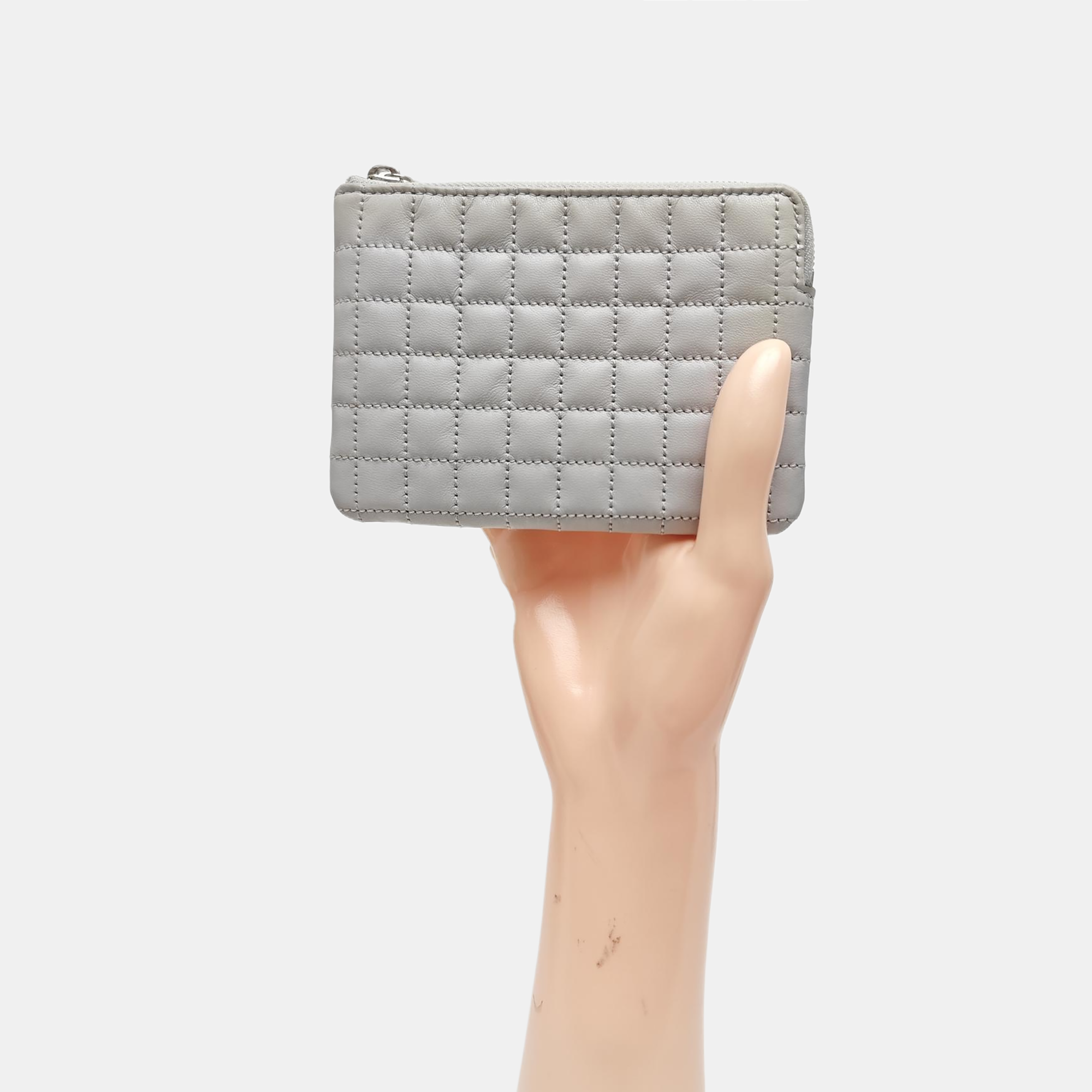 C CHARM Quilted Calfskin Gray Coin Purse