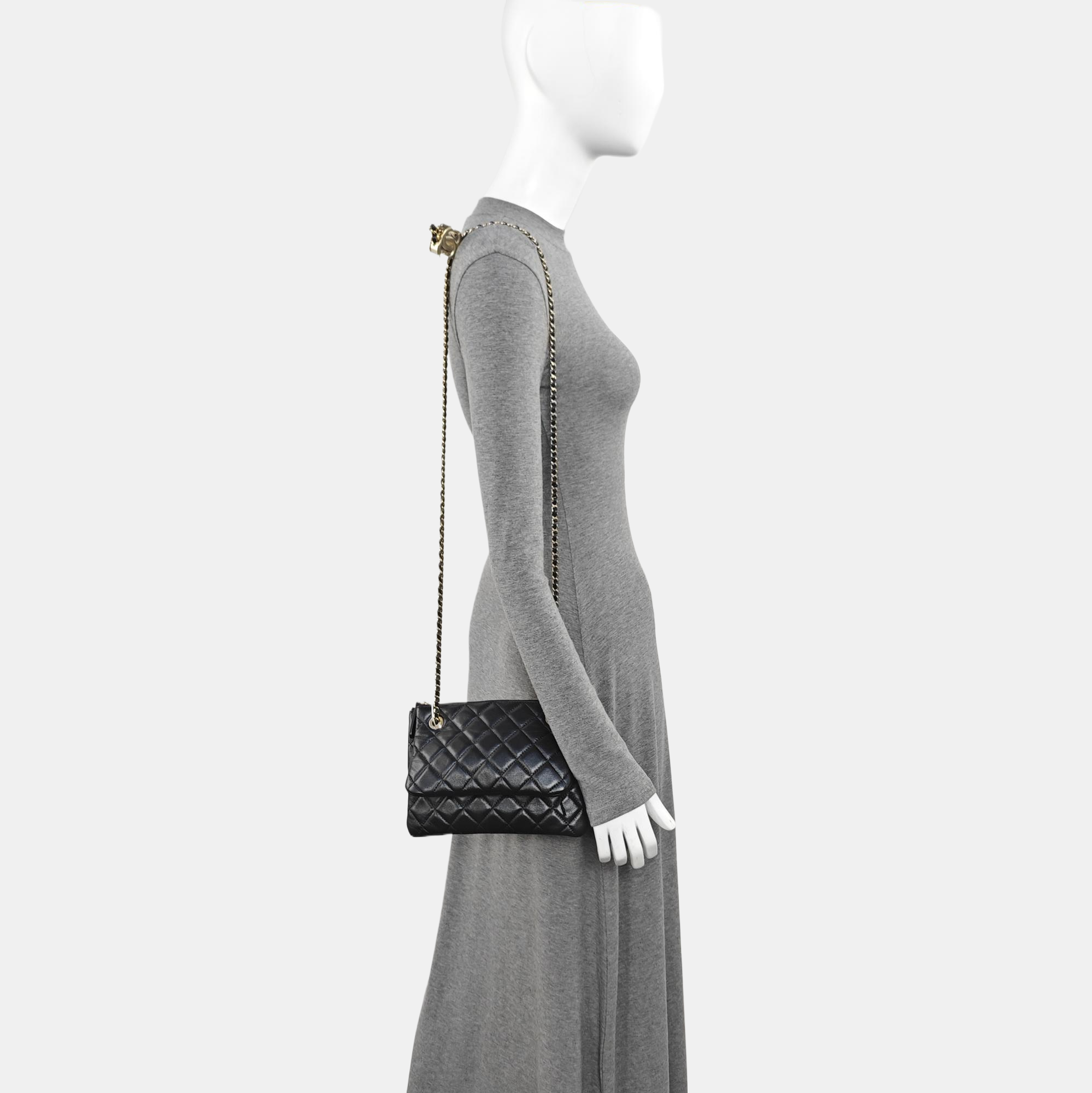 Quilted Lambskin Shoulder Bag Black