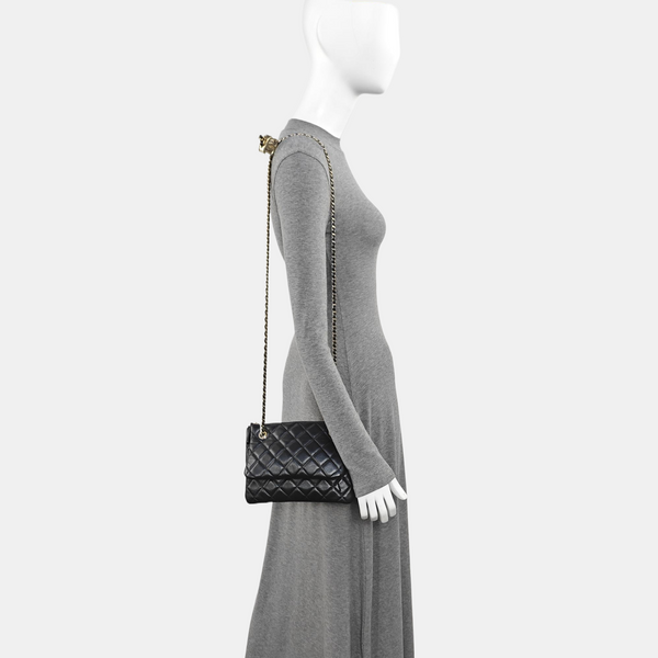 Quilted Lambskin Shoulder Bag Black