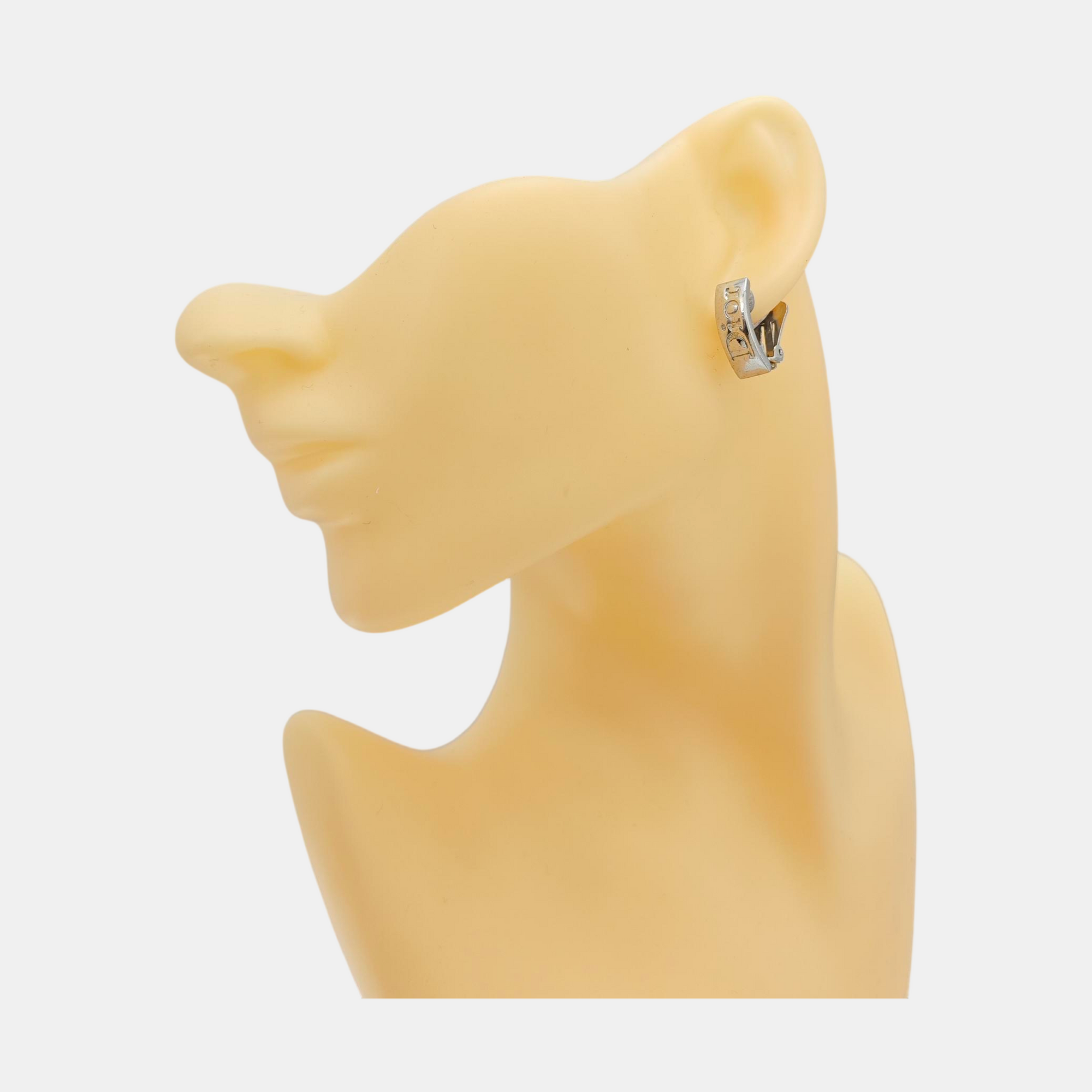 Dog Tag Metal Silver Clip On Earrings