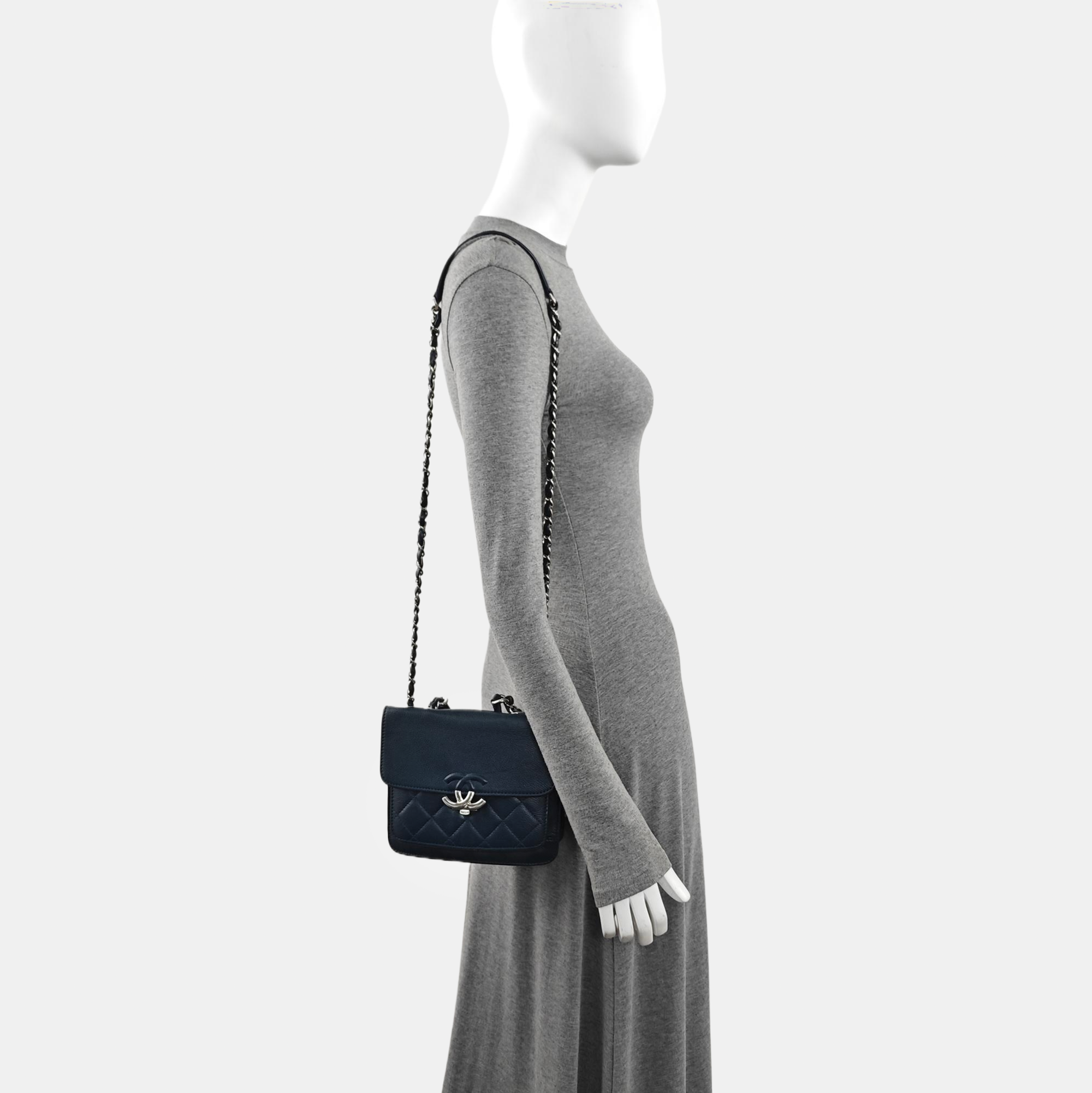 Quilted Grained Calfskin Crossbody Bag Blue