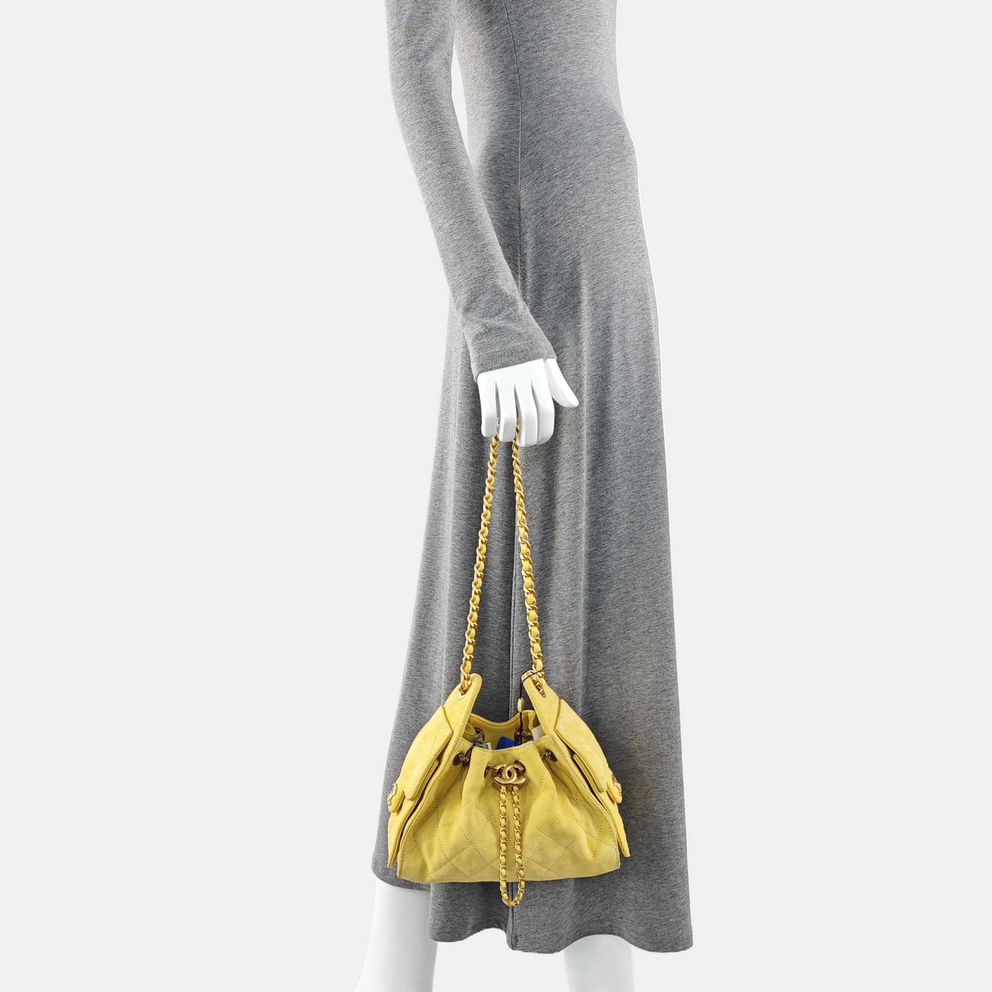 CHANEL 25 Quilted Suede Yellow