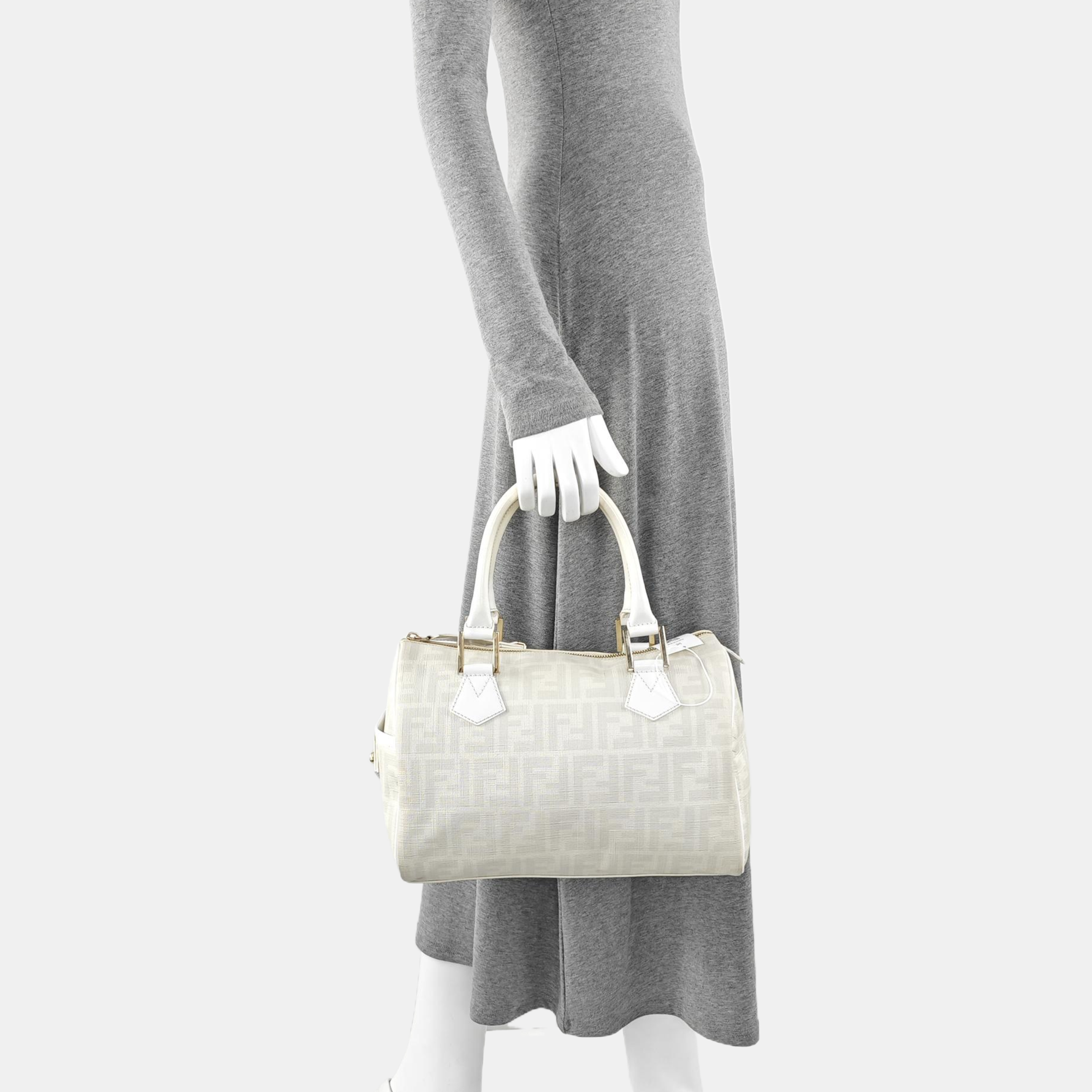 Coated Canvas Top Handle Bag White