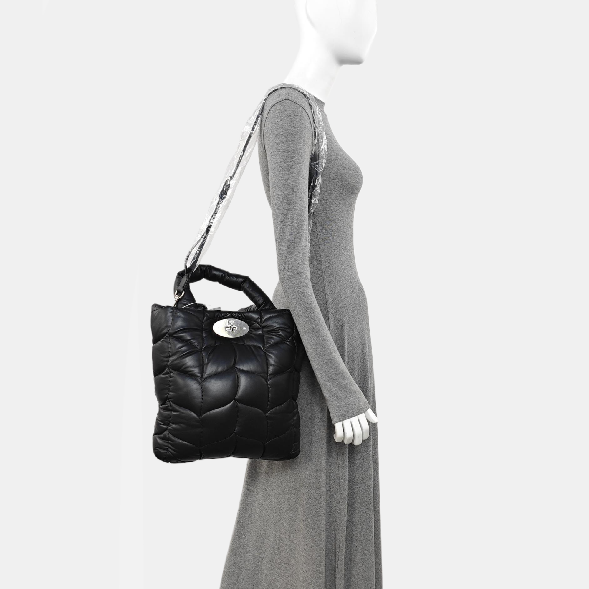Quilted Leather Top Handle Bag Black