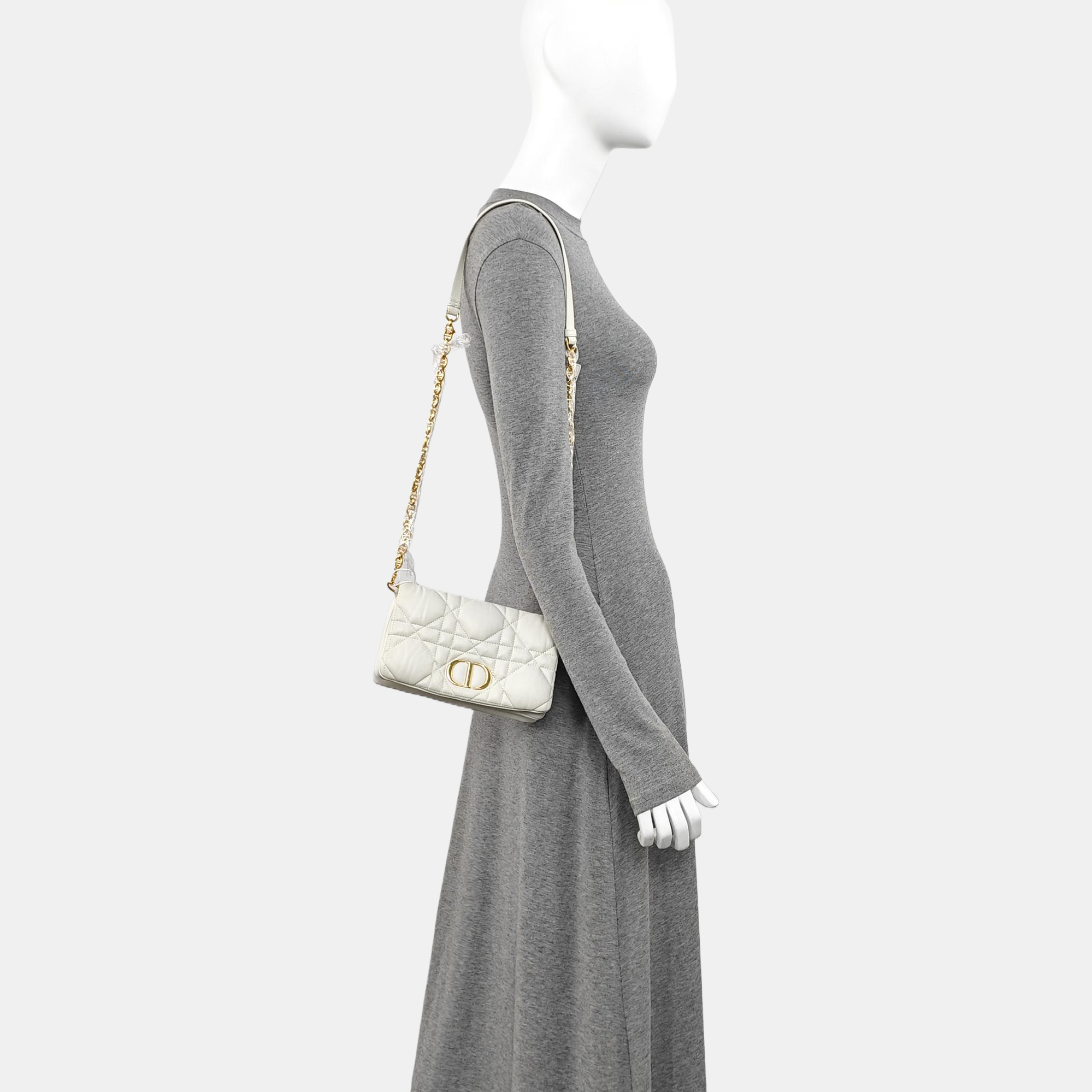 Dior Caro Small Cannage Calfskin White