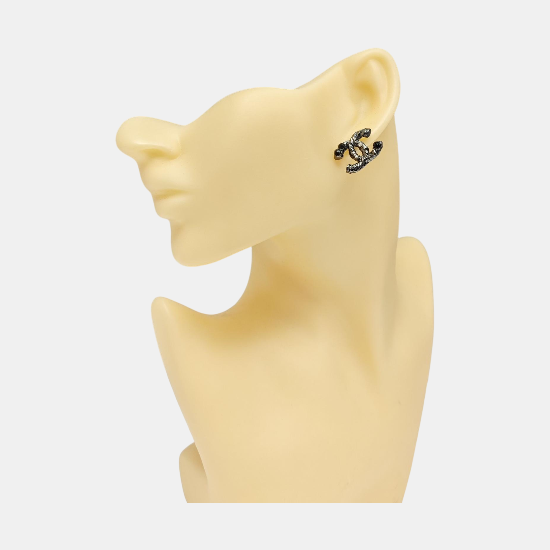 CC Logo Metal Gray Stud Earrings