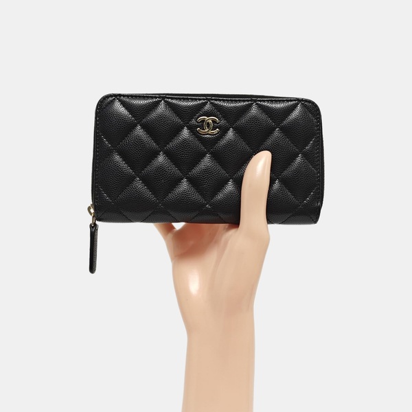 Quilted Grained Calfskin Wallet Black