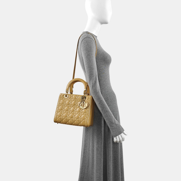 Lady Dior Medium Cannage Patent Leather Beige