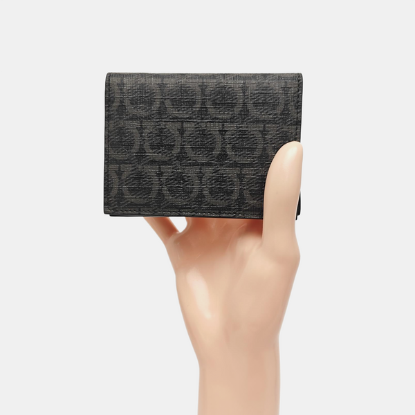 Gancini Coated Canvas Black Card Holder
