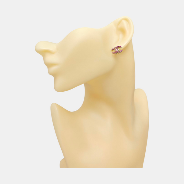 CC Logo Metal Pink Stud Earrings