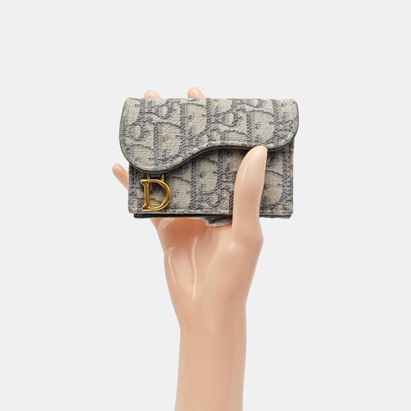 Saddle Mini Oblique Fabric Gray Card Holder