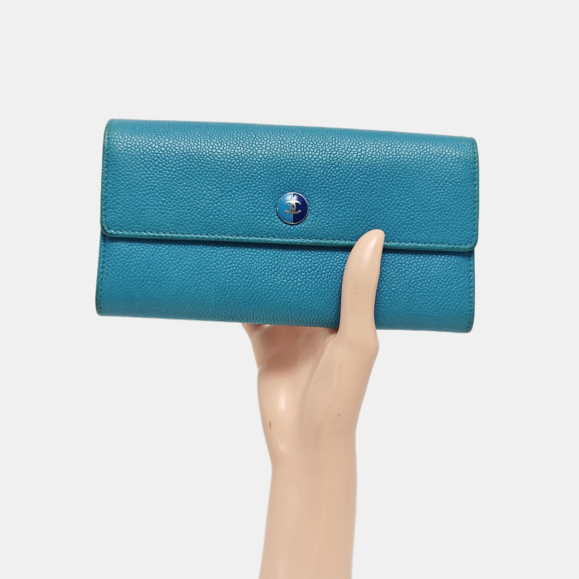 Grained Calfskin Wallet Blue