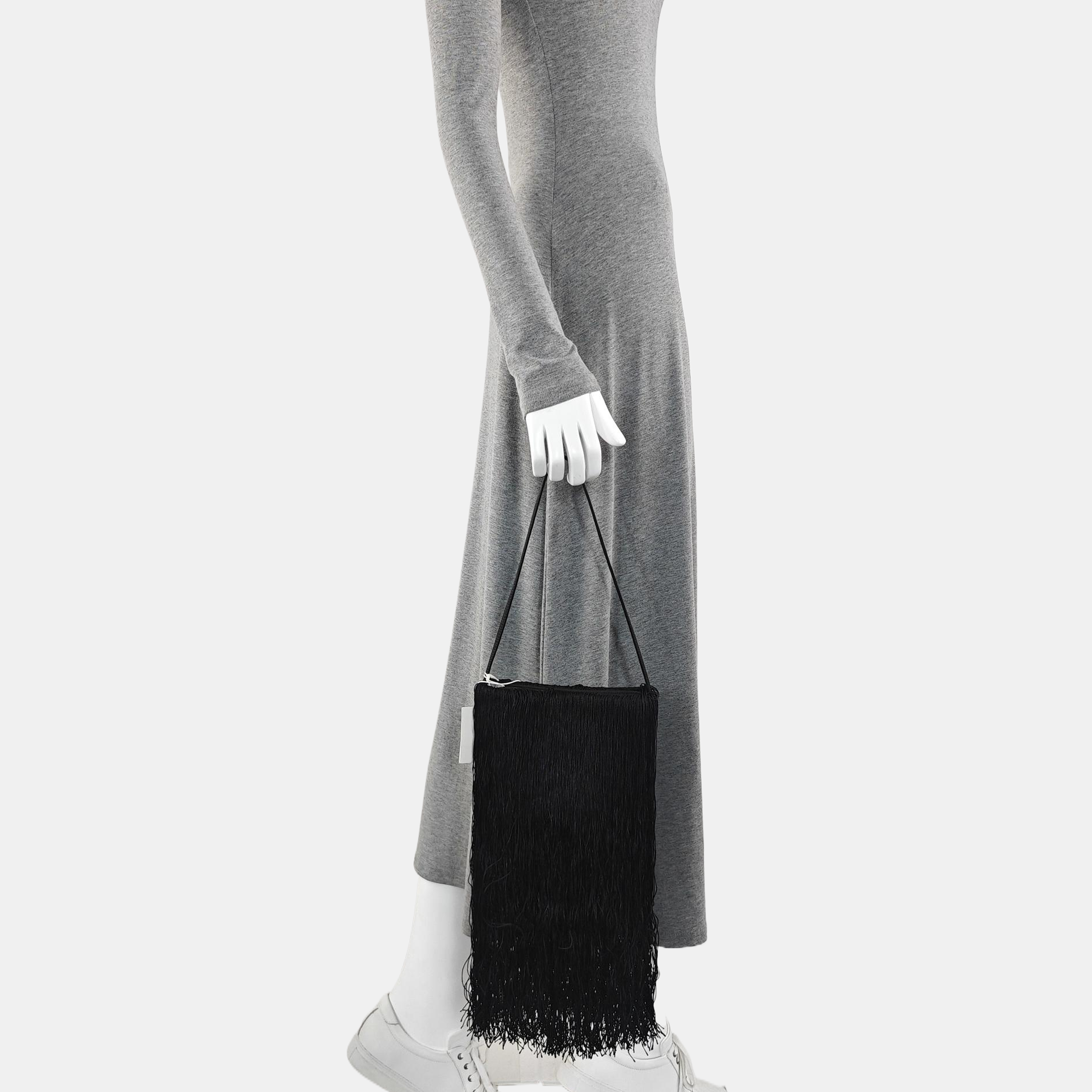Silk Satin Top Handle Bag Black
