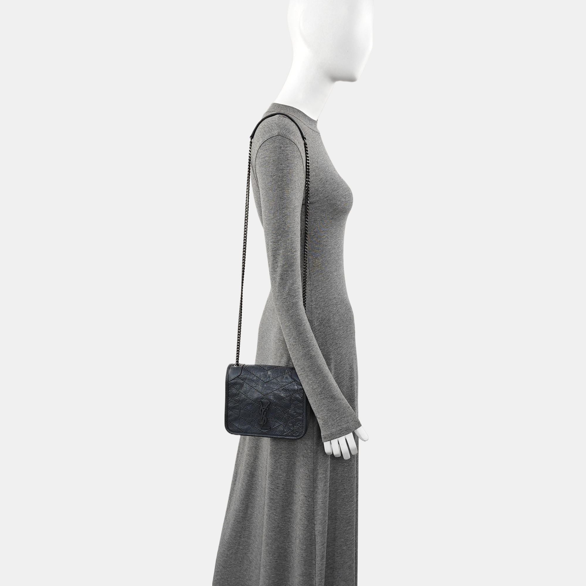 NIKI Mini Chevron Calfskin Gray