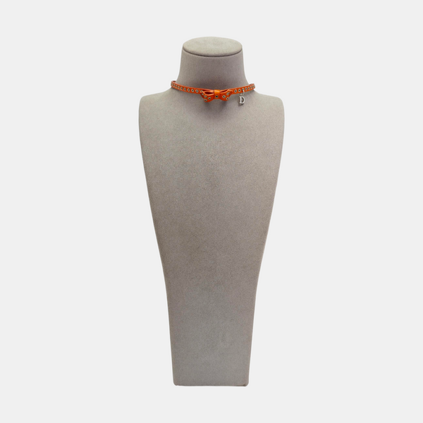 Bow Leather Orange Necklace