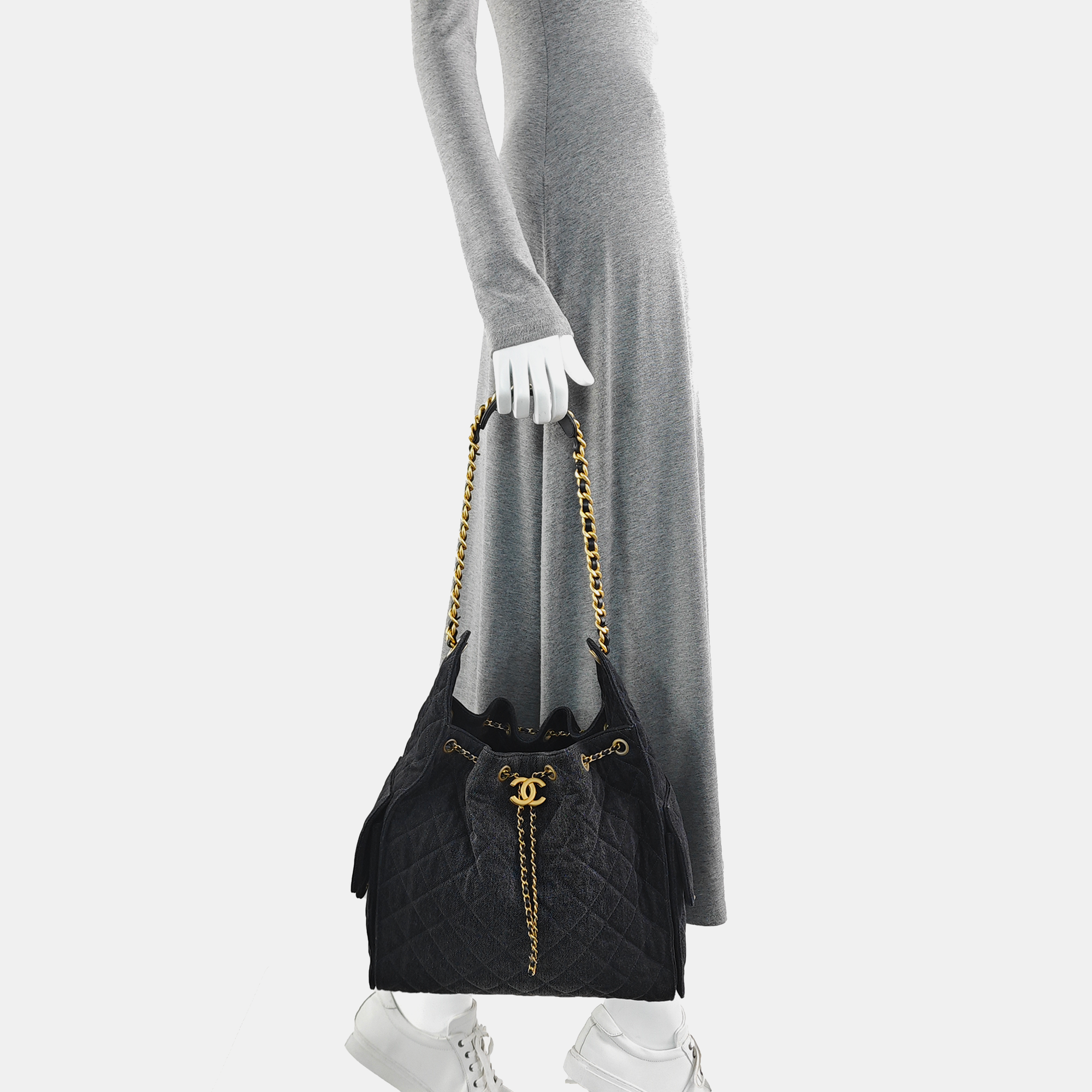 CHANEL 25 Medium Quilted Denim Black