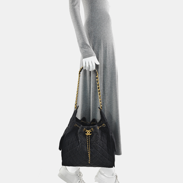 CHANEL 25 Medium Quilted Denim Black